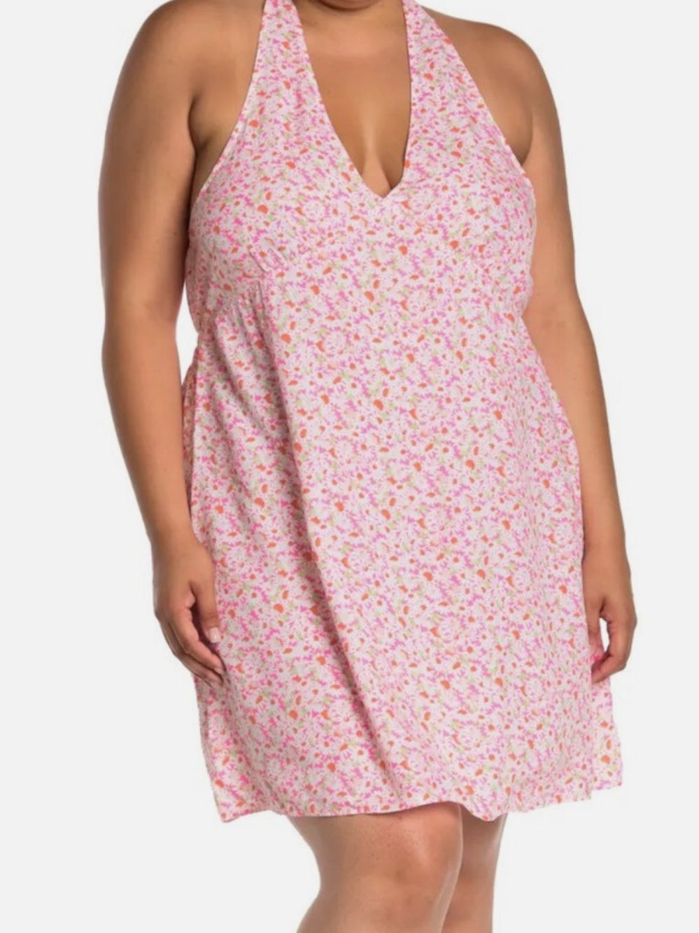 NWT Abound Pink Daisy Floral Halter Dress High Low Hem Plus Size 1X Nordstrom
